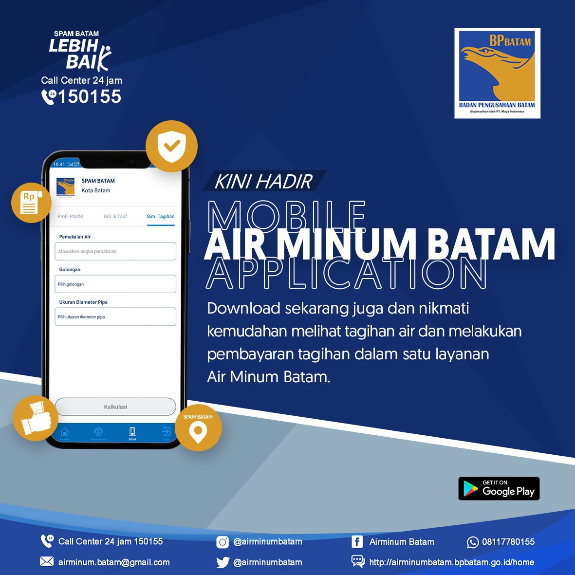 Aplikasi AIR MINUM BATAM, Pelanggan Dapatkan Informasi Tagihan sekaligus  Bisa Membayar Rekening Air SPAM Batam - Kabarbatam.com